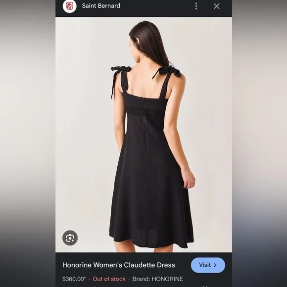 Honorine / Claudette Flared Linen Dress Black midi tie shoulder small S